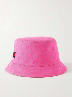 NWT GUCCI Fedora Reversible Orange Canvas-jacquard Bucket Hat Sz S Pink